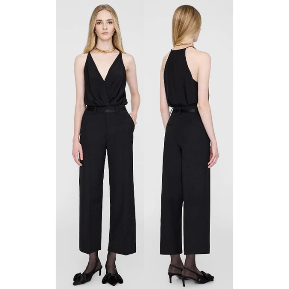 Anine Bing Pants - Anine Bing Louisa High Waisted Wide Leg Trouser Tuxedo Pants Black Womens 26 / 2